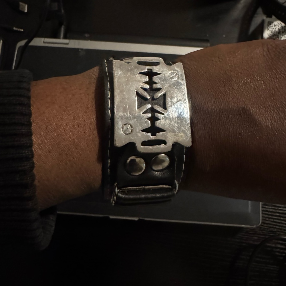 Black Leather Bracelet with Silver Accents - Picture 5 of 5
